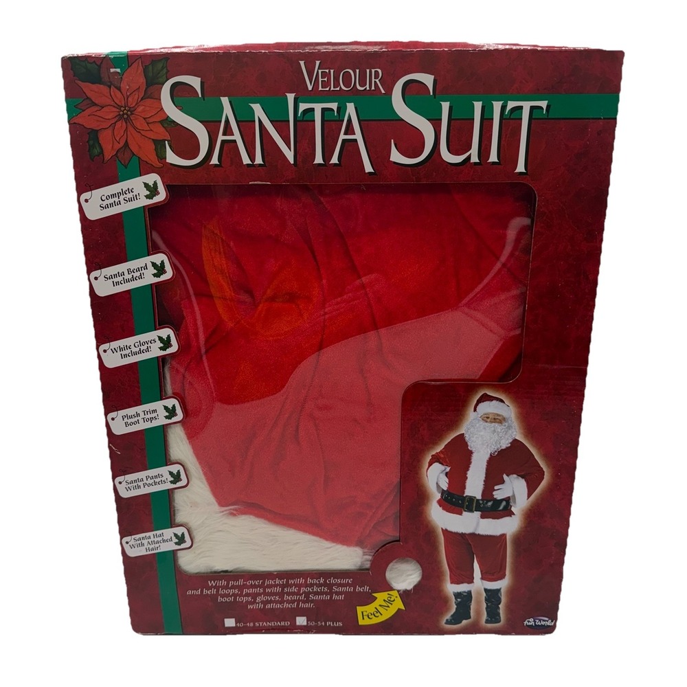 Fun World Complete Velour Santa Claus Suit Plus Size Adult Costume Sz‎ 50-54